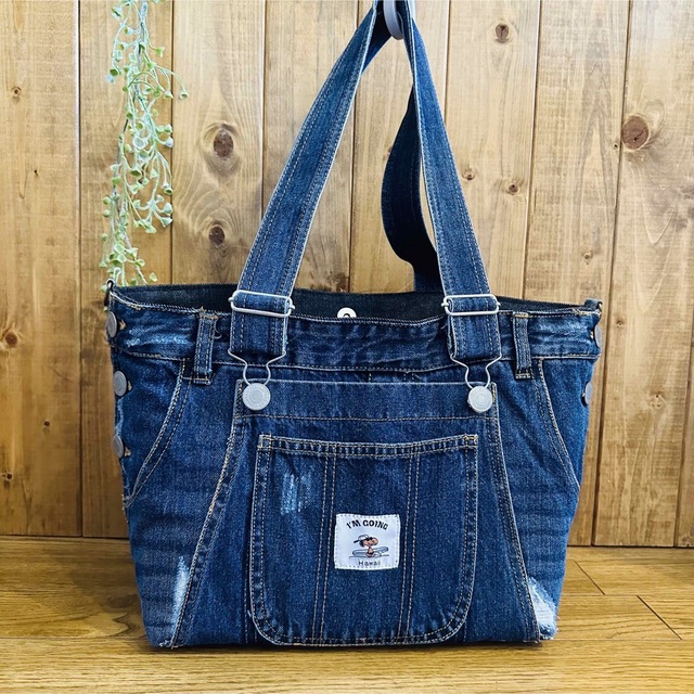 オーバーオール 大きめバック リメイク トートバッグ バック ハンドメイド 9