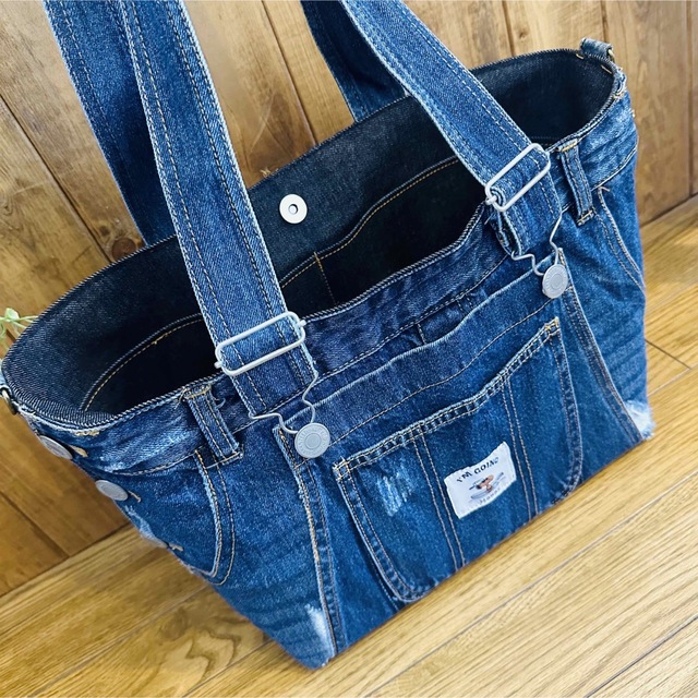 オーバーオール 大きめバック リメイク トートバッグ バック ハンドメイド 5