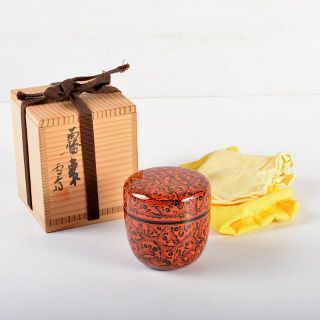 茶道具　讃岐漆器　坂本雪斎作　蒟醤塗　キンマ　棗　共箱　V　R5514