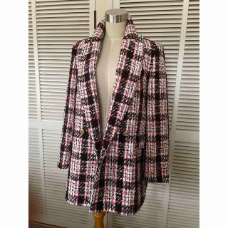 ザラ(ZARA)の美品◆ZARA◆ツイードチェックロングジャケットコート◆Sサイズ◆ザラ(テーラードジャケット)