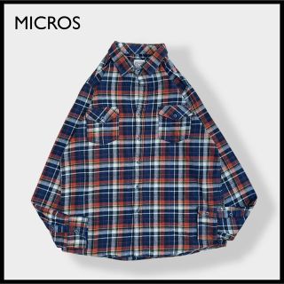 【MICROS】XL コットン ネルシャツ 長袖 チェック柄 マルチカラー 古着(シャツ)