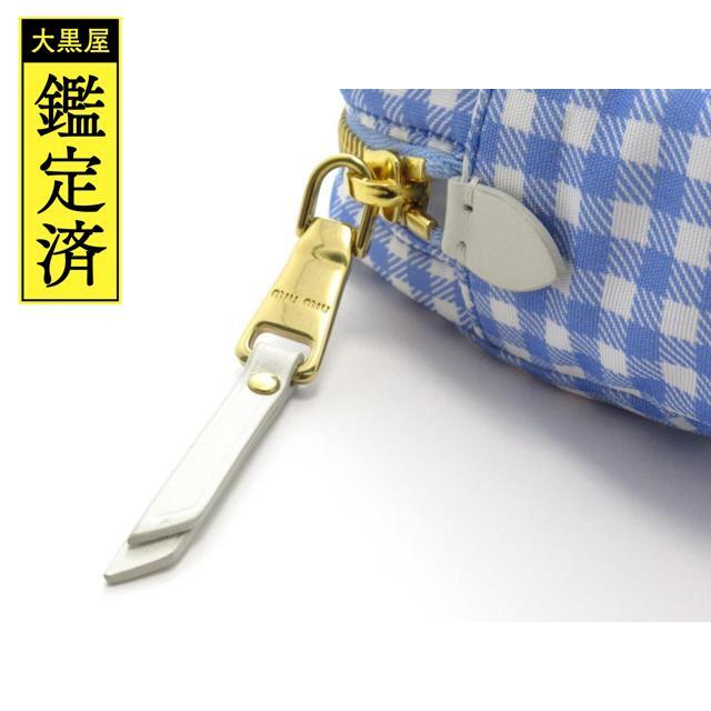 MIU MIU - miu miu チェック柄 コスメポーチ ミズイロ ホワイト
