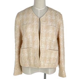 シャネル(CHANEL)のシャネル ノーカラー ツイード ジャケット レディース 42 【中古】(ノーカラージャケット)