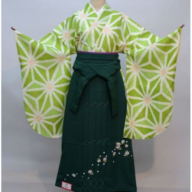 袴セット二尺袖 着物袴フルセット 麻の葉 袴変更可能 ショート丈 NO29707