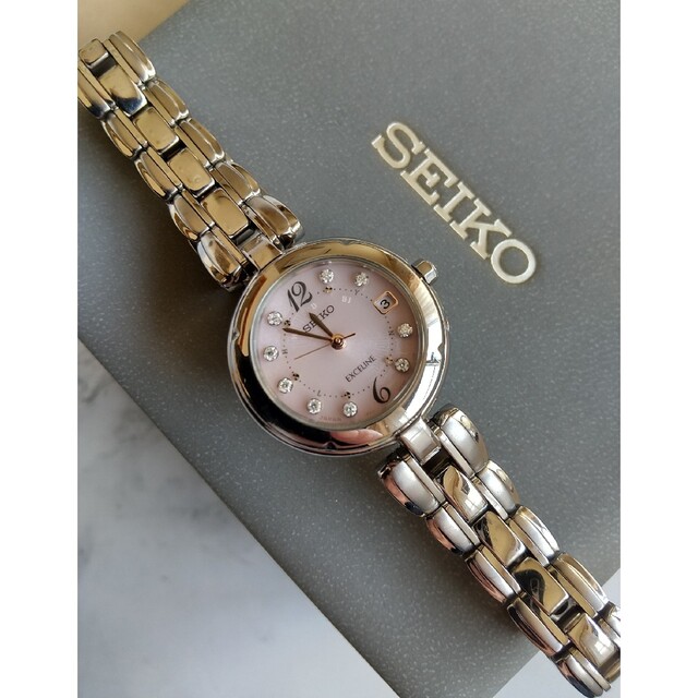 SEIKO - セイコー エクセリーヌ 電波ソーラー 美品 9Pダイヤモンド