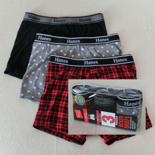 ヘインズ(Hanes)の【 L 】 Hanes ボクサー 抗菌防臭 3枚セット　綿混　３柄　p0766(ボクサーパンツ)