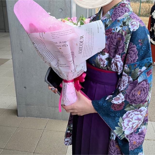 袴セットニ尺袖　卒業式袴セット　髪飾り付