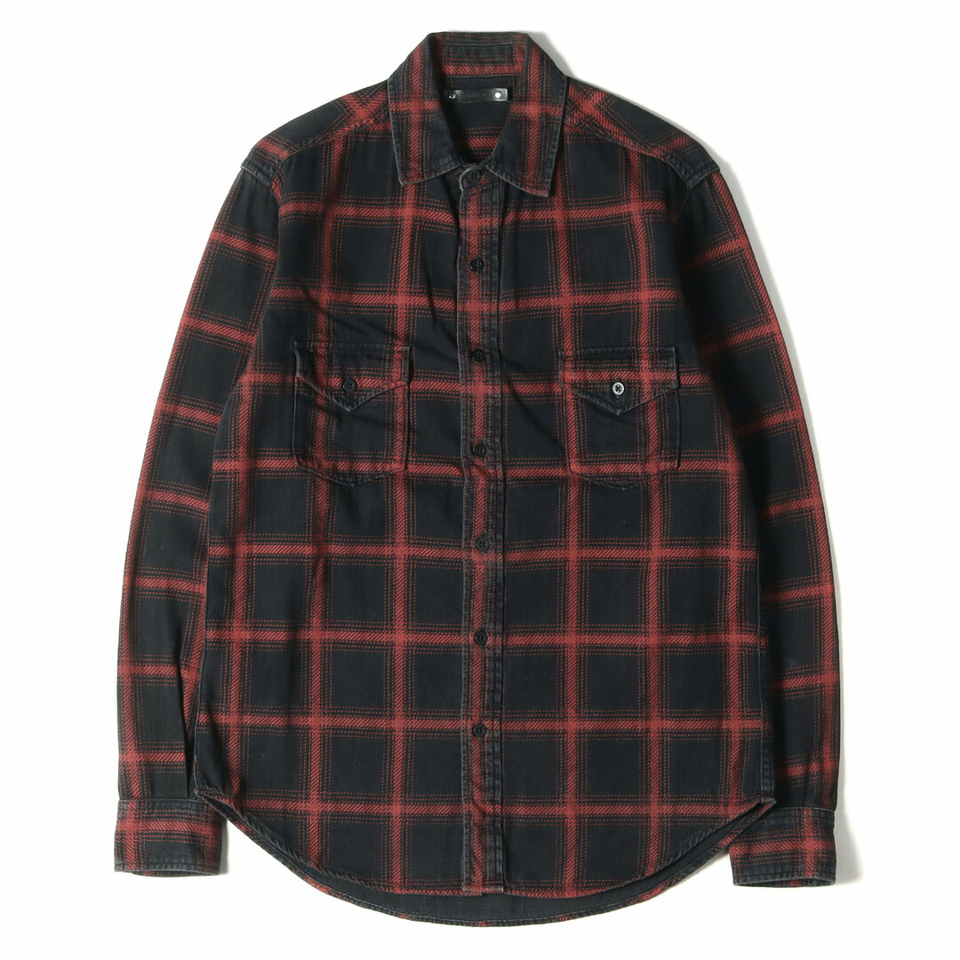 MINEDENIM マインデニム シャツ チェック プリント ブラック デニムシャツ Black Denim Check Print SH 19SS トップス カジュアルシャツ 長袖 レッド ブラック 赤黒 2 日本製 【メンズ】