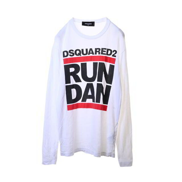 美品 ディースクエアード DSQUARED2 Tシャツ カットソー ロングスリーブ ラグランスリーブ ダメージ加工 トップス メンズ L ホワイト/ブラック