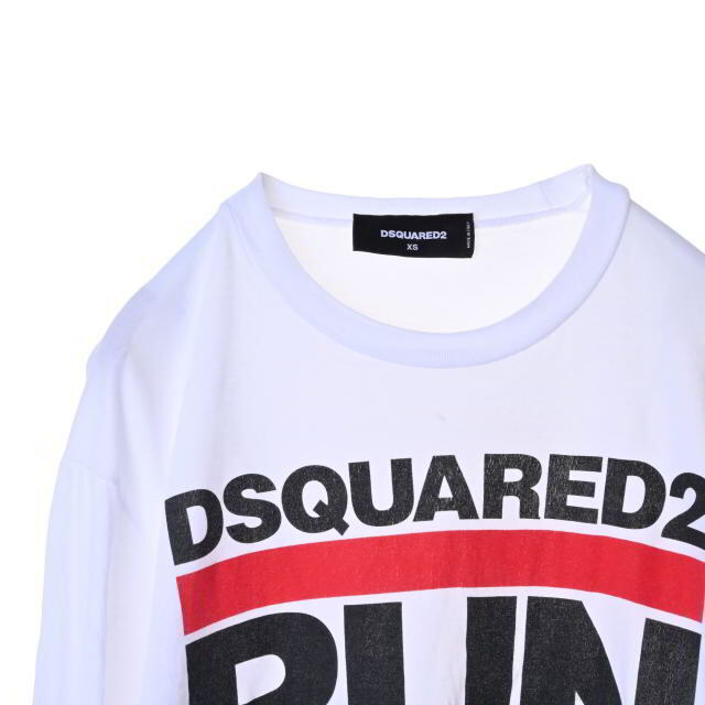 美品 ディースクエアード DSQUARED2 Tシャツ カットソー ロングスリーブ ラグランスリーブ ダメージ加工 トップス メンズ L ホワイト/ブラック