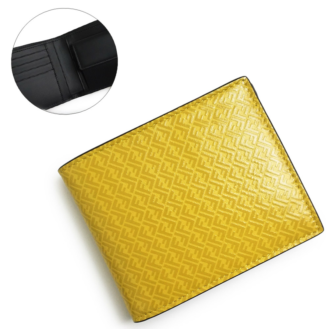 フェンディ FFロゴ 二つ折り財布 カーフスキン レザー バイカラー イエロー ブラック 黄 黒 7M0001 FENDI（新品・未使用品）