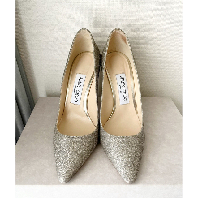 jimmy choo romy100 グリッターパンプス プラチナムアイス-