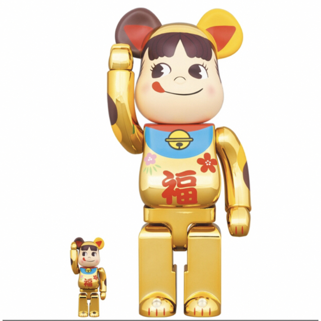 不二家ファミリータウンサイズBE@RBRICK 招き猫 ペコちゃん 福 金メッキ 100% & 400%