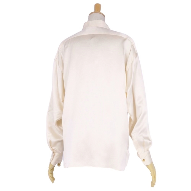 Vintage シャネル CHANEL シャツ ブラウス ロングスリーブ シルクツイル コインボタン トップス レディース M相当 ベージュ