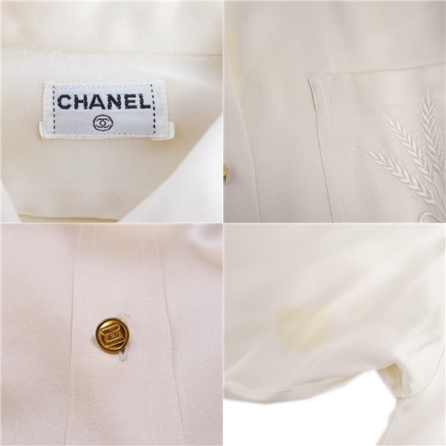 CHANEL(シャネル)のVintage シャネル CHANEL シャツ ブラウス ロングスリーブ シルクツイル コインボタン トップス レディース M相当 ベージュ レディースのトップス(シャツ/ブラウス(長袖/七分))の商品写真