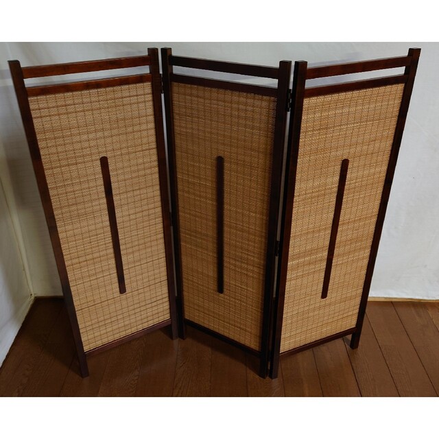 3連屏風 高さ125cm パーテーション 折り畳み式衝立 竹使用スクリーン