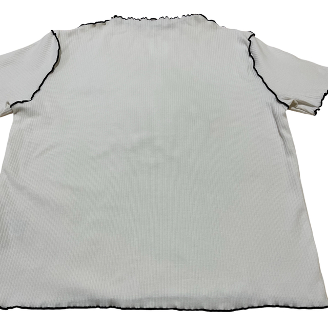 GU(ジーユー)の【GU】リブバイカラーメローコンパクトT(半袖)ホワイト《XLサイズ》 レディースのトップス(Tシャツ(半袖/袖なし))の商品写真