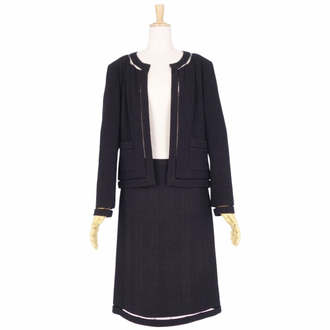 シャネル CHANEL セットアップ 03A スカートスーツ ウール ツイード ジャケット スカート 38(M相当) ブラック シャネル CHANEL セットアップ 03A スカートスーツ ウール ツイード ジャケット スカート 38(M相当) ブラック