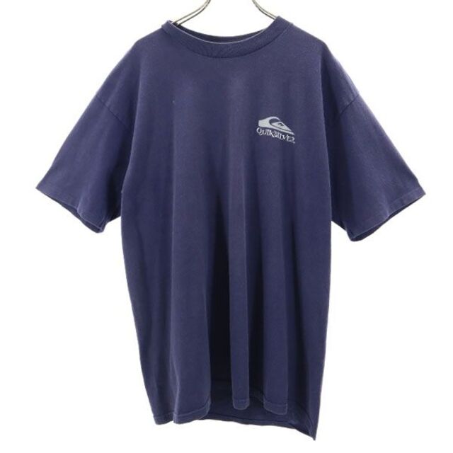 クイックシルバー 90s USA製 半袖 Tシャツ L ネイビー系 Quiksilver ロゴ メンズ  220629