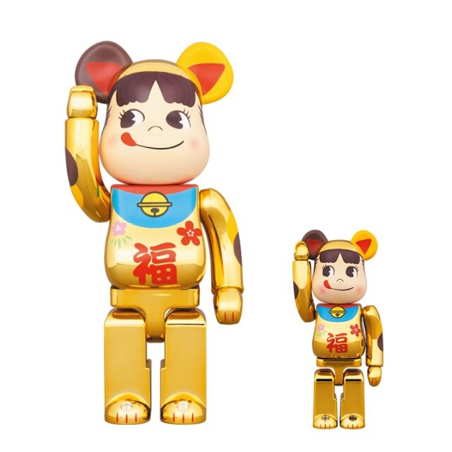 BE@RBRICK 招き猫 ペコちゃん 福 金メッキ 100% & 400%ハンドメイド