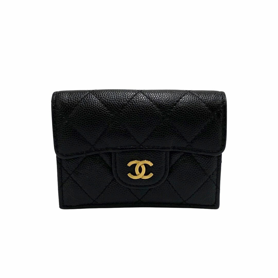 CHANEL 三つ折財布 薄型 黒 本革