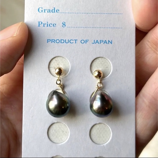 K18YG 黒蝶真珠 ピーコックカラー ドロップシェイプピアス