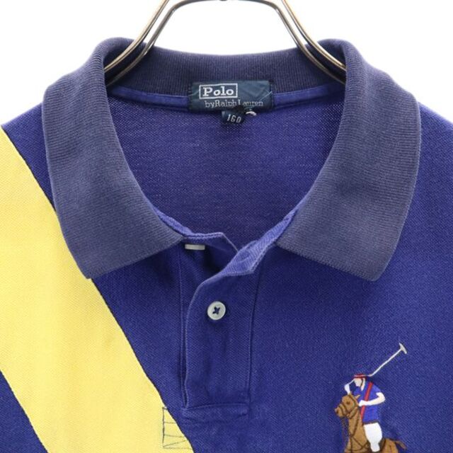 ポロラルフローレン ビッグポニー 半袖 ポロシャツ 160 ネイビー系 POLO RALPH LAUREN 鹿の子 キッズ 【220715】 【中古】