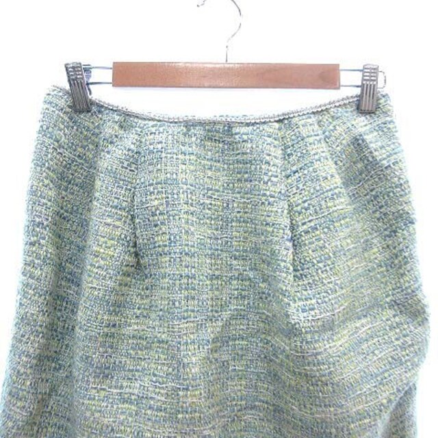 Apuweiser-riche(アプワイザーリッシェ)のアプワイザーリッシェ タイトスカート ミニ ツイード タック 総柄 2 緑 青 レディースのスカート(ミニスカート)の商品写真