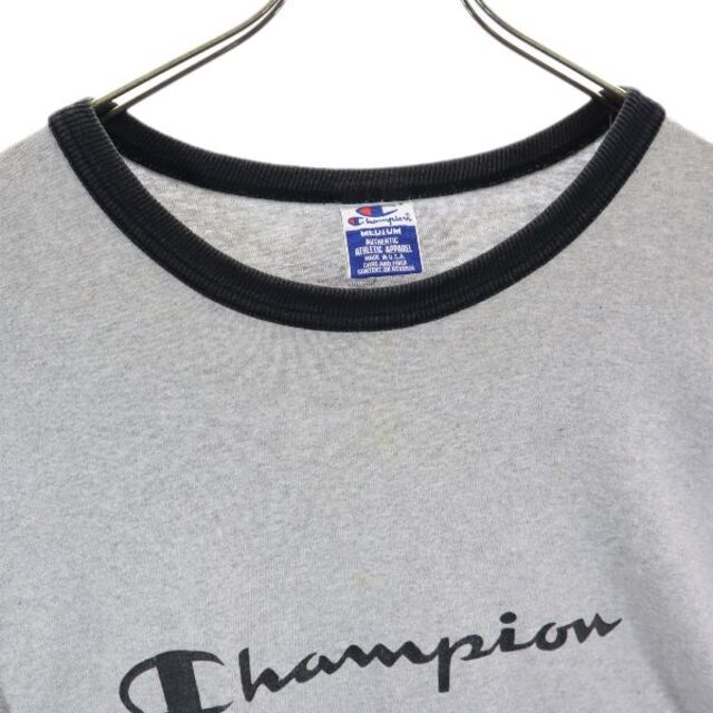 チャンピオン 90s USA製 リンガー ロゴプリント 半袖 Tシャツ M グレー Champion オールド ヴィンテージ トリム メンズ 古着  220716