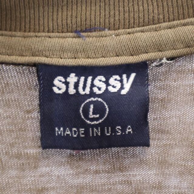 ステューシー 90s USA製 黒タグ バックプリント 半袖 Tシャツ L ブラウン STUSSY メンズ 古着 220724 メール便可