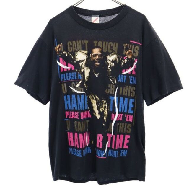 ジャージーズ 80s USA製 MCハマー プリント 半袖 Tシャツ XL ブラック系 JERZEES オールド ヴィンテージ メンズ  220724 メール便可