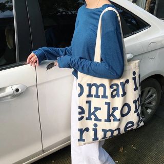 マリメッコ(marimekko)の【アウトレット品】marimekko ロゴ　トートバッグ　ブルー(トートバッグ)