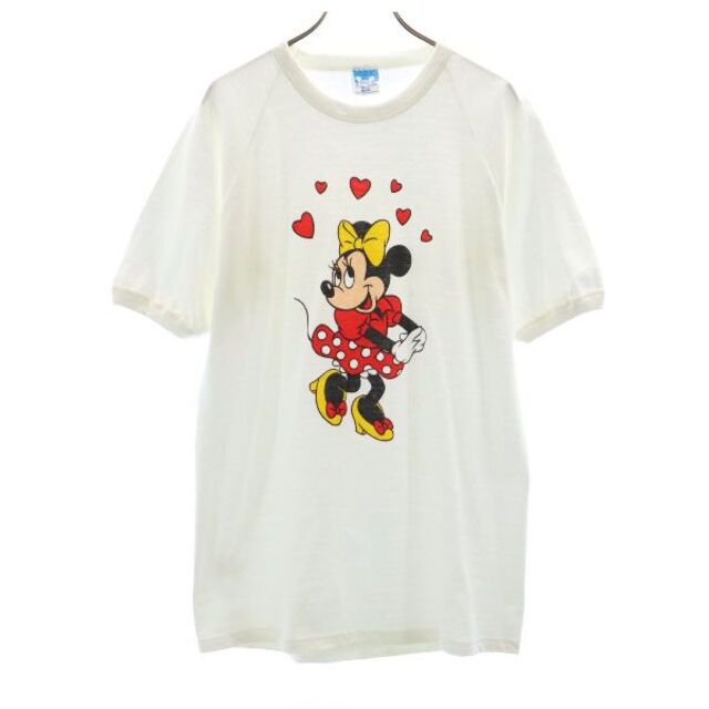 Disney(ディズニー)のディズニー 80s USA製 トリム ミニーマウス プリント 半袖 Tシャツ M 白 Disney ラグラン オールド ヴィンテージ レディース 古着 220726 メール便可 レディースのトップス(Tシャツ(半袖/袖なし))の商品写真