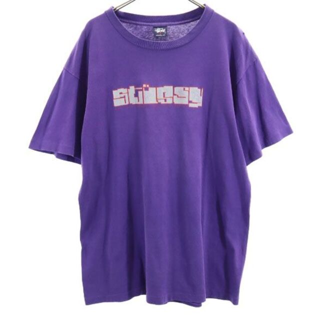 ステューシー 90s USA製 紺タグ ロゴプリント 半袖 Tシャツ L パープル