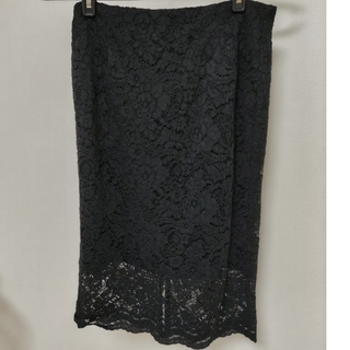 ジーユー(GU)のGU 黒 レースタイトスカート XLサイズ(ひざ丈スカート)
