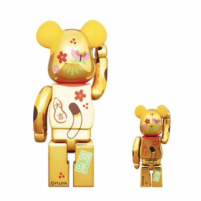 BE@RBRICK 招き猫 ペコちゃん 福 金メッキ 100% & 400%-