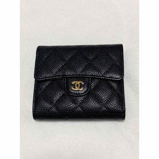 シャネル(CHANEL)のCHANEL シャネル  三つ折り　財布　キャビア　ゴールド　マトラッセ　黒(財布)