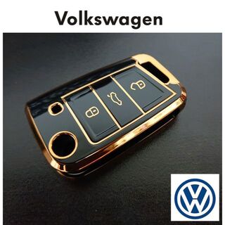 フォルクスワーゲン VW 黒 ゴールド TPU キーケース キーカバー キーレス(車内アクセサリ)