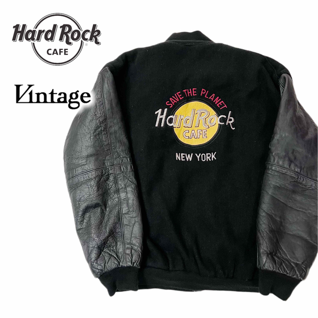 90年代 USA製 Hard Rock cafe フルデコ 袖革 スタジャン