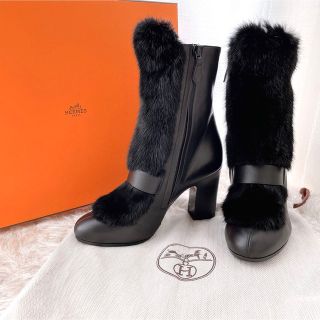 エルメス(Hermes)のHERMES エルメス　サイドジップ　ショートブーツ　ファー　ブーティ　極美品(ブーツ)