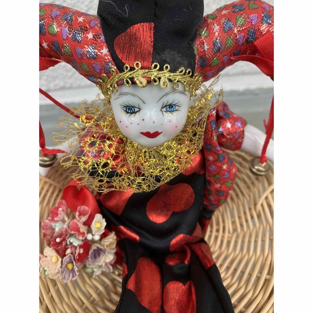 陶器 ピエロ Pierrot 籐籠付 アンティークドール インテリア雑貨 買い