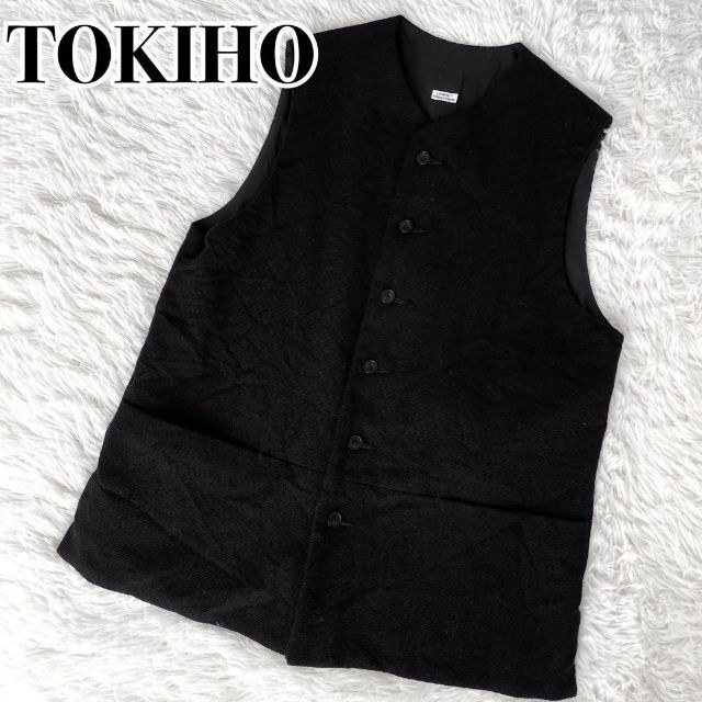 極美品『YOSHIDA TOKIHO』ウール ベスト ブラック アンティーク65cm袖丈
