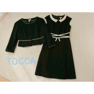 トッカ(TOCCA)のTOCCA バイカラー ワンピース スーツ 黒 美品 9号 サイズ2 フォーマル(スーツ)