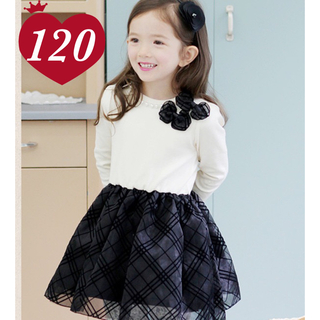 子供 キッズ チュール スカート ワンピース フォーマル 入学式 白 黒 120(ドレス/フォーマル)