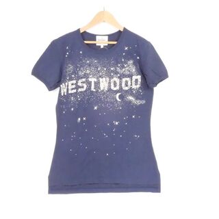 ヴィヴィアンウエストウッド(Vivienne Westwood)の美品 VivienneWestwood ヴィヴィアンウエストウッド 半袖Tシャツ ネイビー S コットン100％ 綿 紺 ラインストーン オーブ トップス AU1364A62 (Tシャツ(半袖/袖なし))