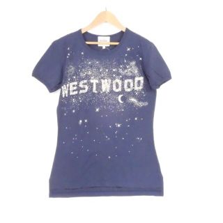 ヴィヴィアンウエストウッド(Vivienne Westwood)の美品 VivienneWestwood ヴィヴィアンウエストウッド 半袖Tシャツ ネイビー S コットン100％ 綿 紺 ラインストーン オーブ トップス AU1364A62 (Tシャツ(半袖/袖なし))