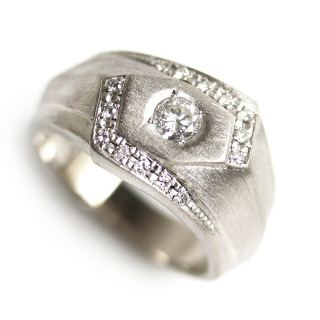 新しい Pt900プラチナ リング・指輪 ダイヤモンド0.24ct/0.11ct 19号