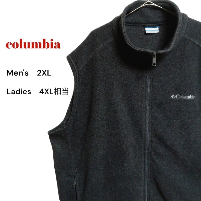 90S コロンビアフリースベスト　チャコールグレー　刺繍ロゴ　メンズ2XL