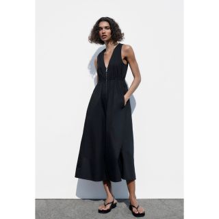 ザラ(ZARA)のZARA ジッパーポプリンワンピース　S(ロングワンピース/マキシワンピース)