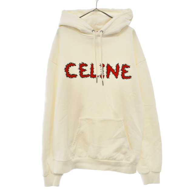 注目 celine CELINE ホワイト 2Y88B670Q スウェットパーカー フーディ プルオーバーパーカー ラインストーン ロゴ  PRINT CELINE LOOSE HOODIE セリーヌ パーカー